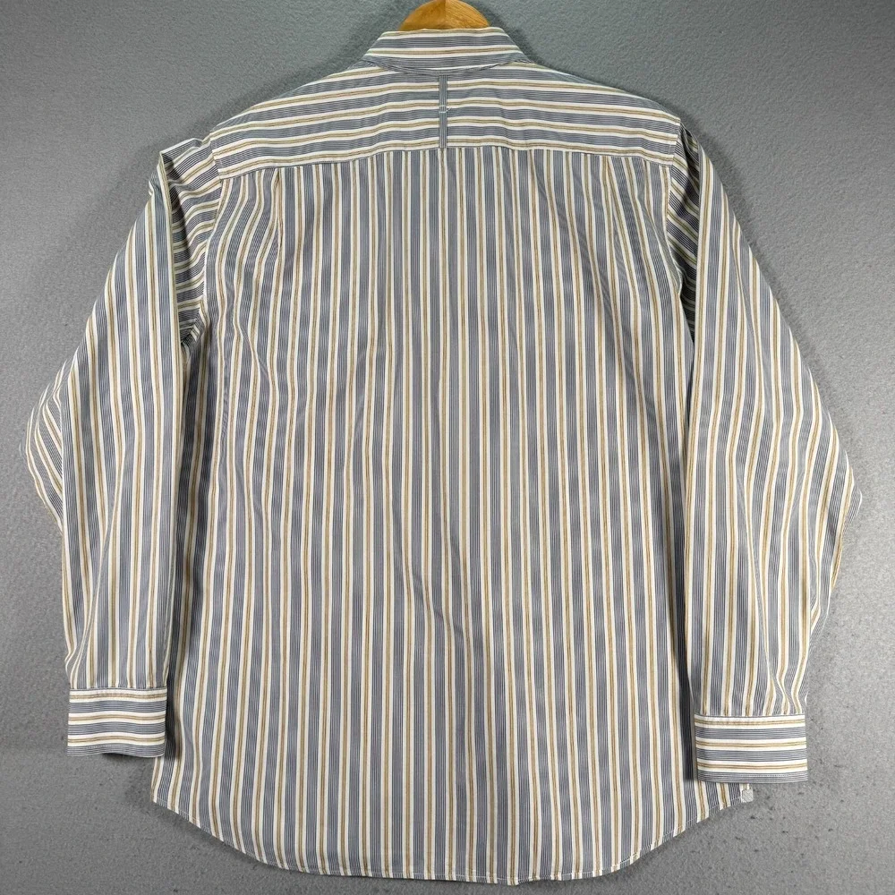 Vintage Banana Republic Button Up Shirt Men Large 16-16.5 White Gray Striped Y2K